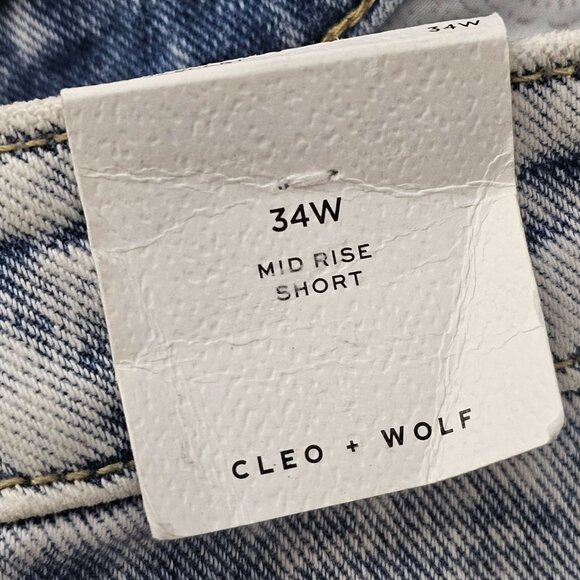 Cleo Wolf Mid Rise Women Short Jean Denim Distressed Light Wash Size 34W - Picture 10 of 13